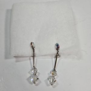 Vintage Crystal Beaded Drop Clip-on Earrings Laguna Aurora Borealis